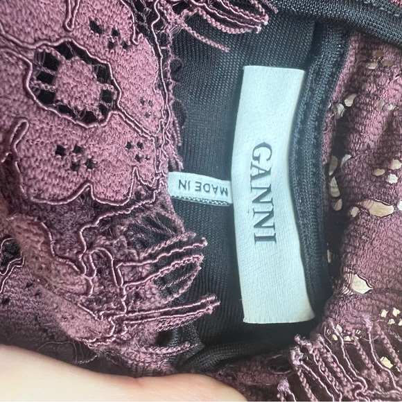 Ganni Jerome long-sleeve lace mini dress in decadent chocolate - Picture 7 of 7